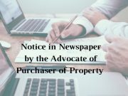Notice in Newspaper by the Advocate of Purchaser of Property