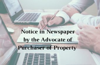 Notice in Newspaper by the Advocate of Purchaser of Property