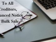 To All Creditors, Advanced Notice of Bulk Sale