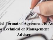 Model Format of Agreement to Act as Technical or Management Adviser