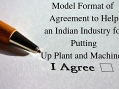 Model Format of Agreement to Help an Indian Industry for Putting Up Plant and Machinery