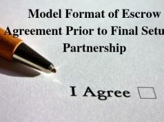 Model Format of Escrow Agreement Prior to Final Setup of Partnership