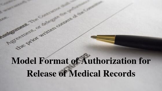 Model Format of Authorization for Release of Medical Records