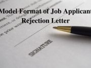 Model Format of Job Applicant Rejection Letter