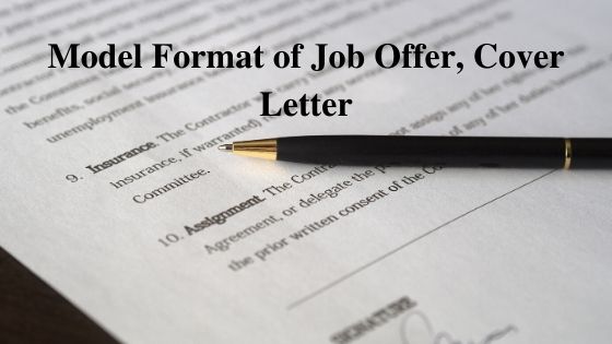 Model Format of Job Offer Cover Letter
