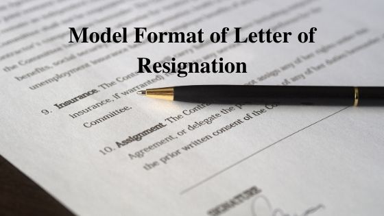 Model Format of Letter of Resignation