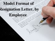 Model Format of Resignation Letter by Employee