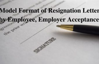 Model Format of Resignation Letter by Employee, Employer Acceptance